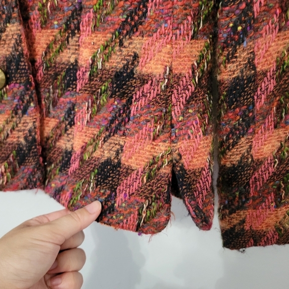 Carlisle Women's Vintage Plaid Tweed Jacket Blazer Size 8 Black Orange Pink Wool - Picture 6 of 7